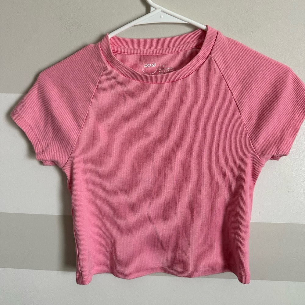 Aerie Cropped Pink Ribbed Baby Tee